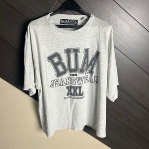 B.U.M. Equipment Graphic T Shirt Gray Logo Spell Out Vintage USA Made Large